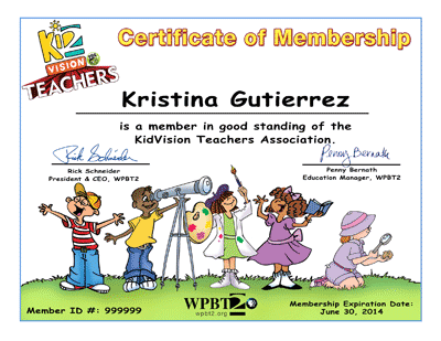 KidVision Teachers Association Certificate